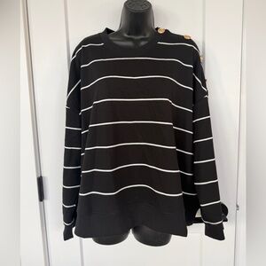 PENN SWEATER - classic stripes, gold hammered accent buttons Sz 1x -60% cotton